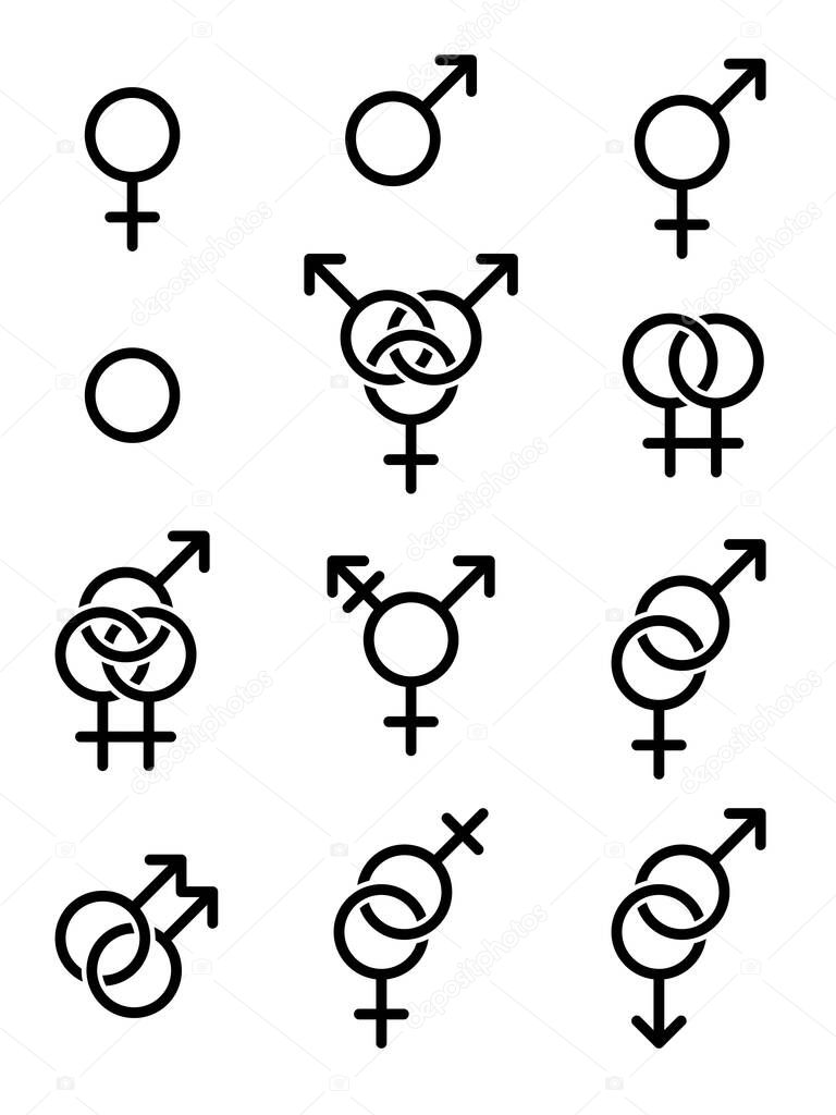 Set of gender symbols. Sexual identity icons. Vector illustration