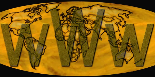 World wide web no mapa de palavra dourada — Fotografia de Stock