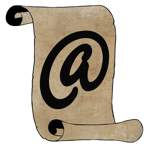 Symbolism Modern Email Symbol on Old Paper Scroll — Stock Photo, Image