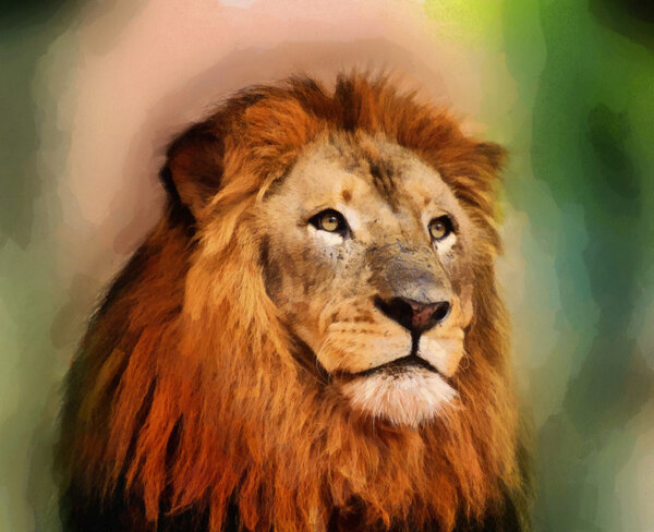 Royal King Lion with Majestic Face Portrait Painting