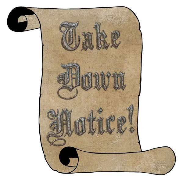 3D Silver Type Take Down Notice on Scroll — Stock Photo, Image