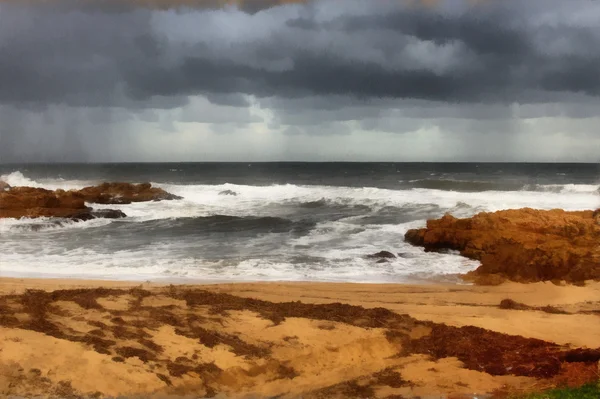 Painting Cloadburst Over Sea at Beachfront — Stock Photo, Image