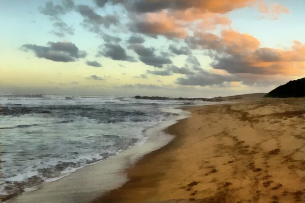 Pintura Paisaje marino con puesta de sol en las nubes — Foto de Stock