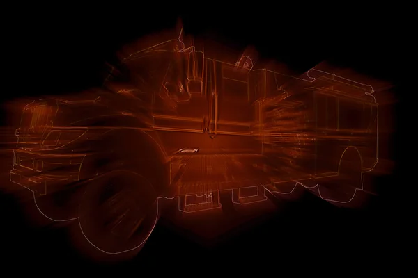 Neon Fire Truck With Light Burst Outline Drawing — Stock Photo, Image