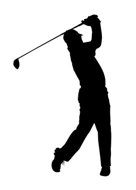 Golf sporu siluet - golfçü tee-shot bitirdi.
