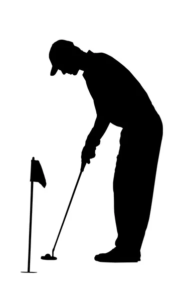 Golf Sport Silhouette - Golfista sulla pratica verde — Vettoriale Stock