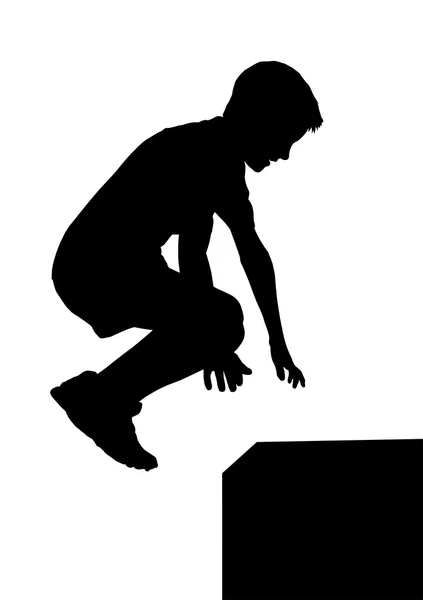 Boy Fitness Ejercicio silueta de salto — Vector de stock