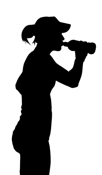 Durstige Sportlerin trinkt aus der Flasche — Stockvektor
