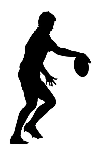 Profil latéral du joueur de rugby relâchant le ballon pour donner un coup de pied — Image vectorielle