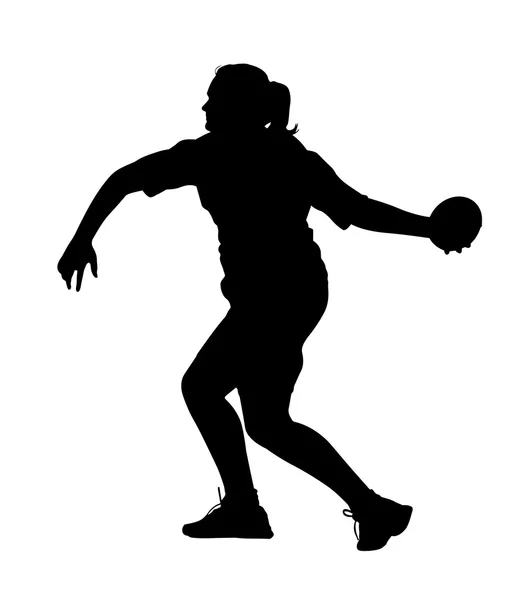 Side Profile of Girl Discus Thrower Turning to Throw — Stock Vector