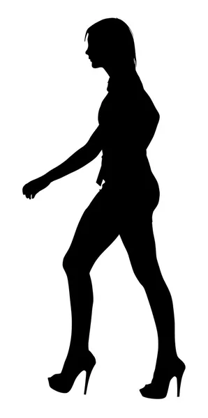 長い脚の十代の少女モデル歩行のイメージ — ストックベクタ