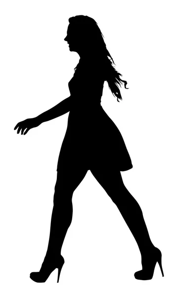 Uzun bacaklı genç kız modeli yürüyen görüntü — Stok Vektör