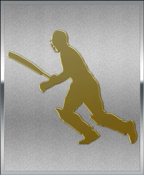 Gold on Silver Cricket Batsman Running Sport Emblem — Stock Photo, Image