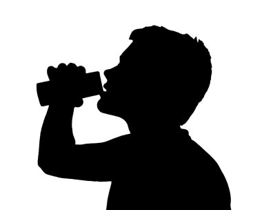 Teen Boy Silhouette Drinking from Can    clipart
