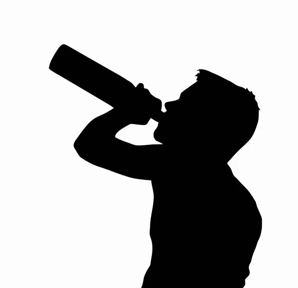 Tiener jongen silhouet alcohol drinken uit de fles — Stockvector