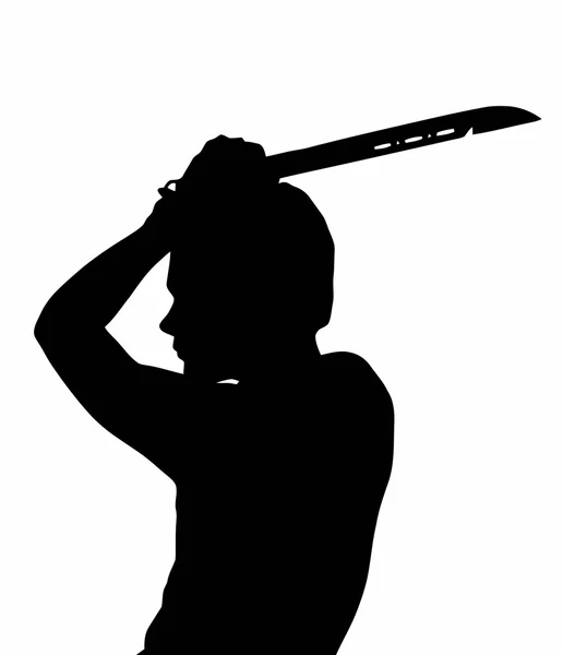 Teen Boy Silhouette Ninja Kid Holding Samurai Sword — Stock Vector