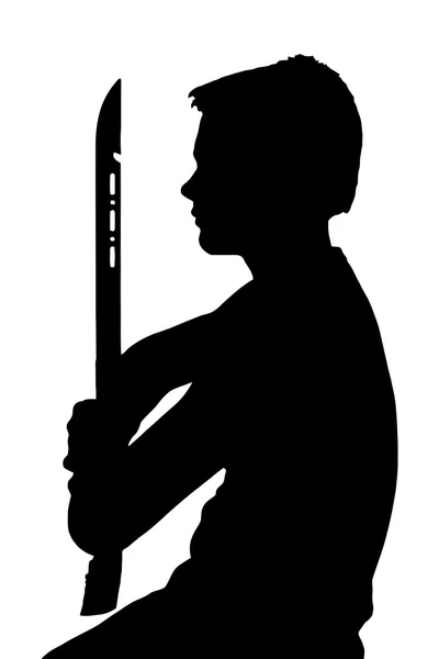 Ragazzo ninja di sagoma ragazzo adolescente tenendo la spada samurai — Διανυσματικό Αρχείο