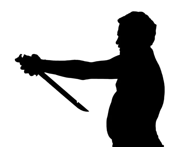 Homem Silhueta Stubby Europeu Tentando Harakiri com Samurai — Vetor de Stock
