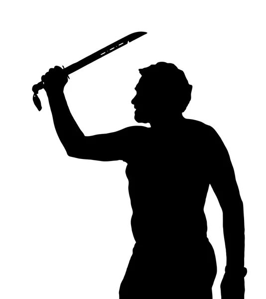 Silueta de hombre Espada Samurai de tenencia europea — Vector de stock