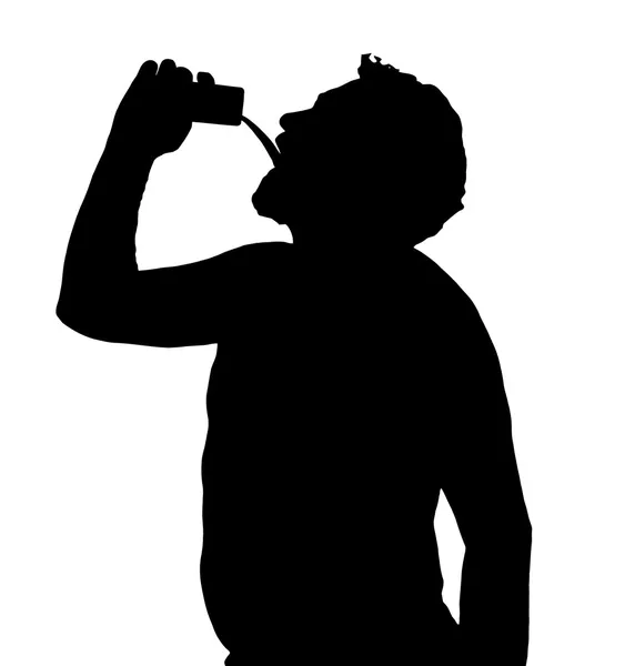 Man Silhouette Stubby European Drinking from Can — Stock Vector