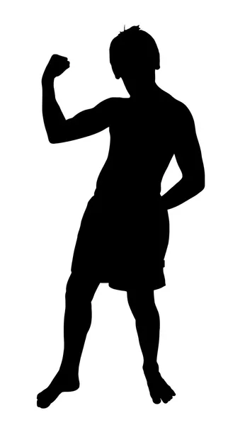 Giovanissima ragazzo silhouette mostrando muscoli — Vettoriale Stock