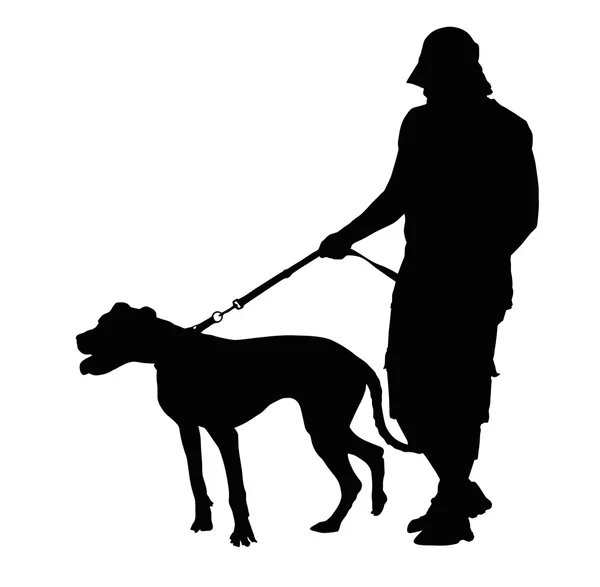 Silhouette de l'homme promenant son chien — Image vectorielle
