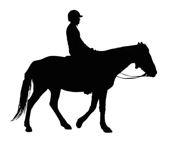 Silhouet van jongen met beschermende helm berijden paard — Stockvector