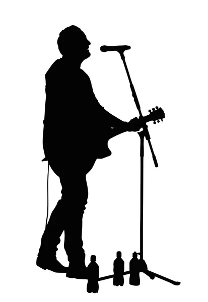 Chanteur masculin avec silhouette de guitare — Image vectorielle
