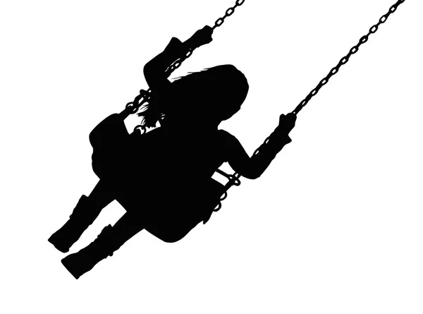 Silhouette of Small Girl on Amusement Park Swing — Stock Vector