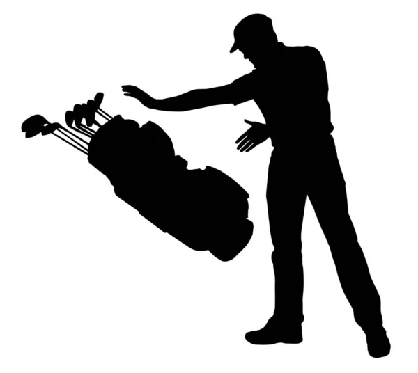 厌恶的愤怒高尔夫球手系列 坏球手把高尔夫球袋扔在地上 — 图库矢量图片