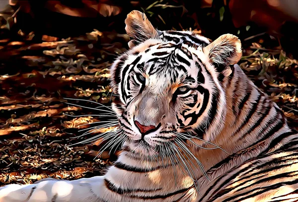 Retrato Ilustración Artística Tigre Blanco Grande Relajado Descanso —  Fotos de Stock