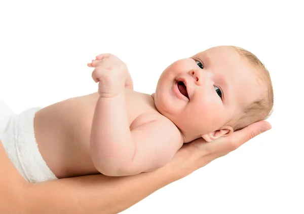 Little baby girl held carefully by mothers hands — Stock Photo, Image