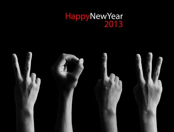 The number 2013 shown by fingers in creative New Year greeting c — Stock Photo, Image