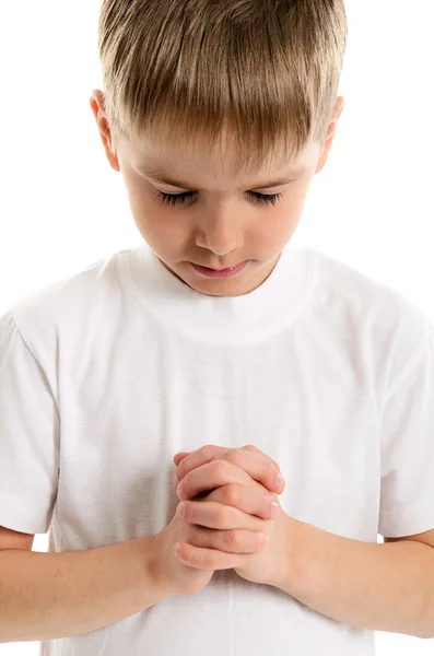 Kleine jongen bidden - closeup — Stockfoto