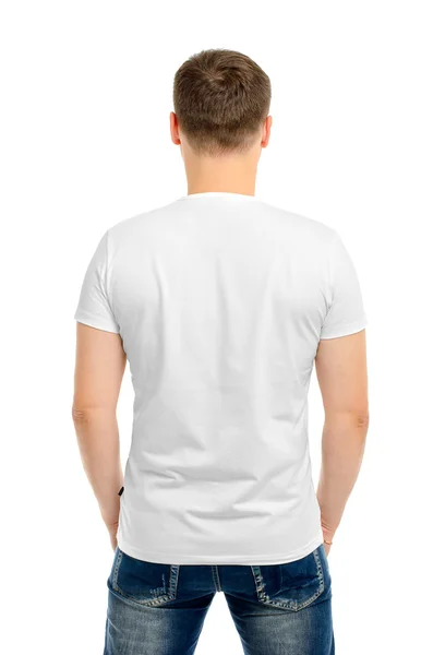 Camiseta blanca en la espalda de un joven — Foto de Stock