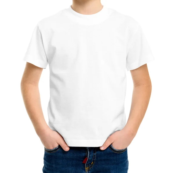 Weißes T-Shirt auf einem niedlichen Jungen — Stockfoto