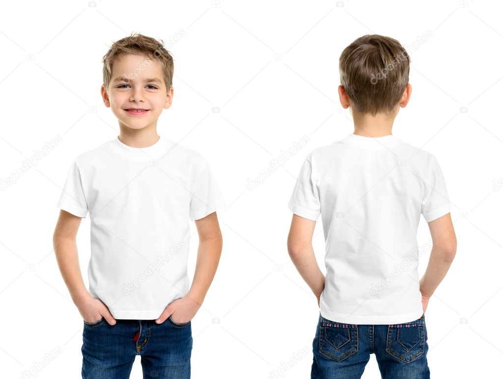 Volver Camiseta Blanca Sobre Un Niño, Aislado En El Fondo Blanco Fotos,  retratos, imágenes y fotografía de archivo libres de derecho. Image 29117598