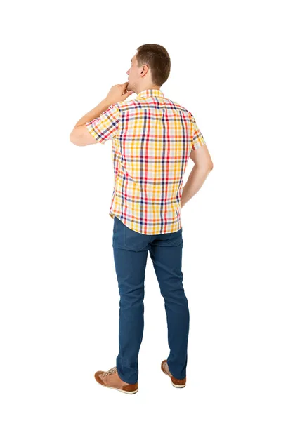 Back view of handsome man in yellow shirt — Stock Photo, Image