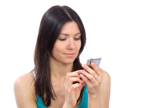 Bericht van het verzenden van de vrouw op mobiele telefoon mobiele SMS — Stockfoto