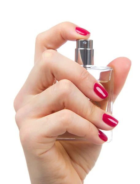 Kobieta strony rozpylania perfum — Zdjęcie stockowe