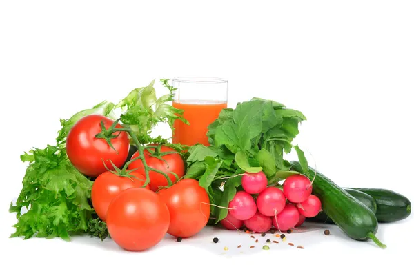 Fresh organic vegetables tomatoes, salad, radish — Stock Photo, Image