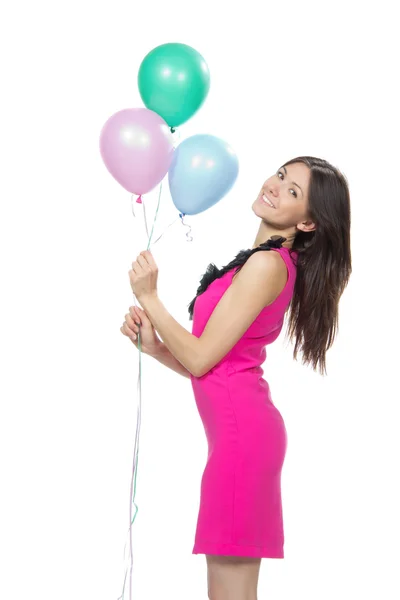 Glad tjej med rosa ballonger — Stockfoto