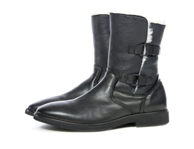 Siyah erkek ayakkabı kış sezonu ile kürk deri