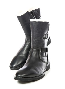 Siyah erkek kürk ile bahar sezonu için ayakkabı deri