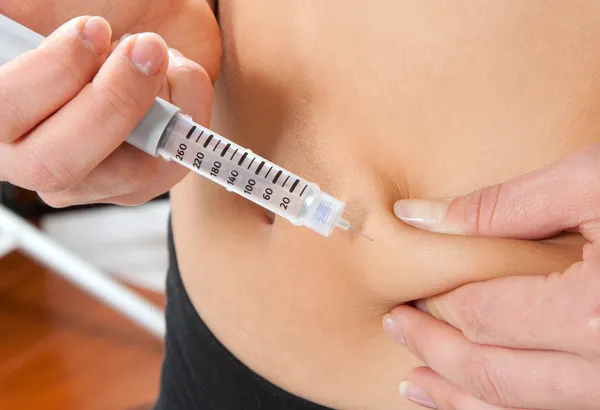 Abdomen subcutaneous syringe insulin injection — Stock Photo, Image