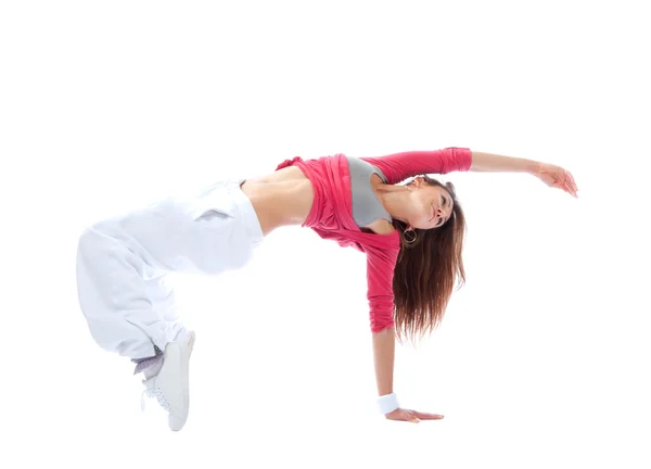 Modern slim hip-hop style teenage girl jumping dancing — Stock Photo, Image