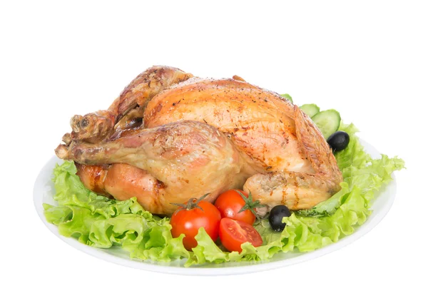 Garnished roasted thanksgiving chicken on a plate — Stock Photo, Image