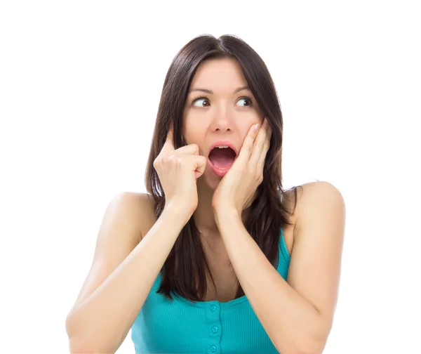 Beautiful shouting yelling happy woman smiling — Stock Photo, Image