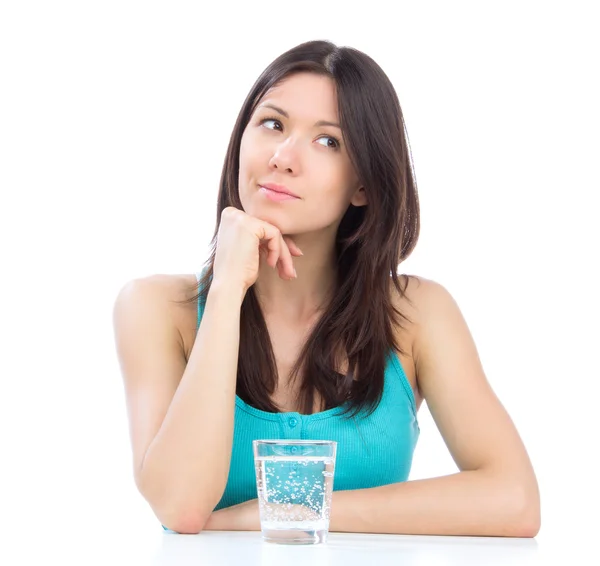 Woman getting ready to drink glass of water — Stock Photo, Image