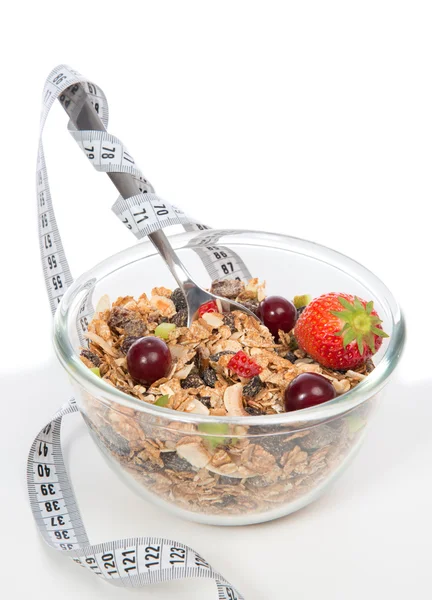 ダイエット重量損失概念。ミューズリーの穀物のボウル — ストック写真